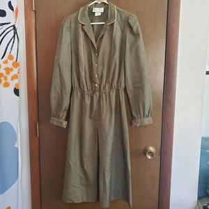 Leslie Fay Vintage Floral Print Button Down Dress w/ Matching Belt